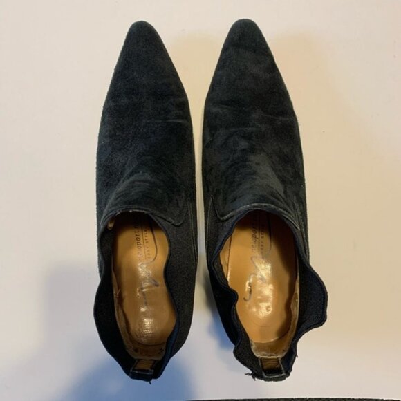 Pointed Toe Suede Leather Black Slip On Ankle Boots Size 7 - Picture 6 of 6